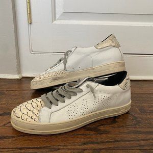 Women's John Perforated Leather & Snake Print Lace Up Sneakers, Size 39